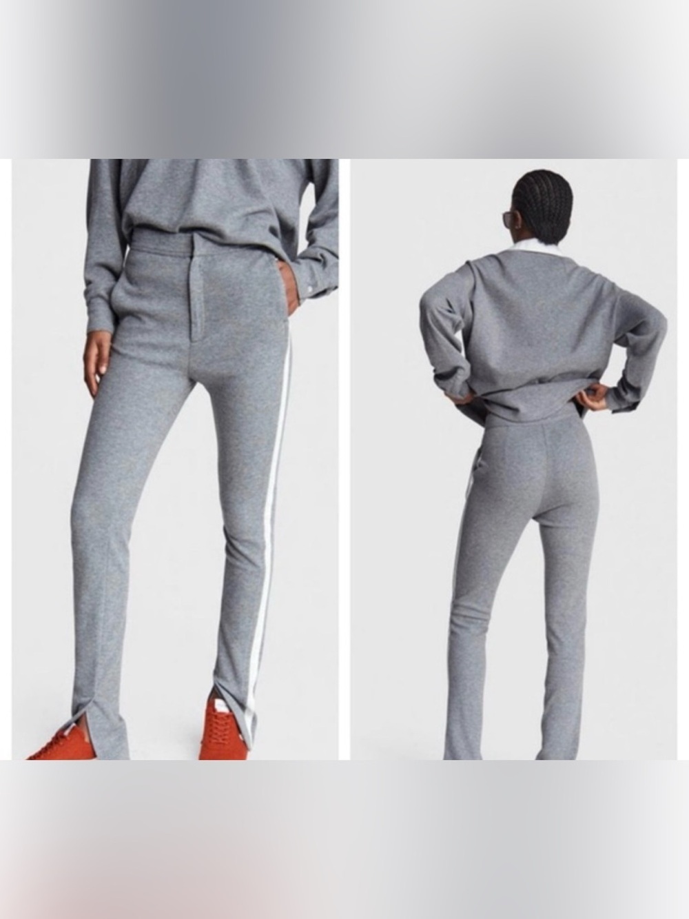 Rag & Bone Joan Slim Pant Heather Grey White Stripe Track Pants Size L